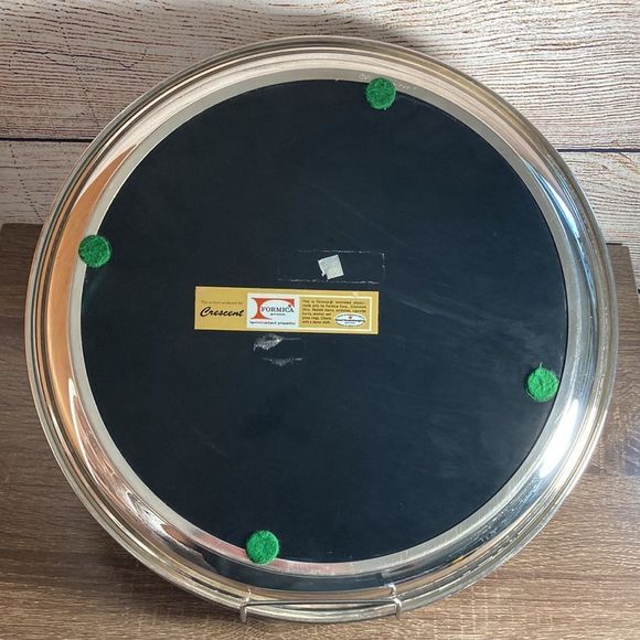 Vintage Crescent Silver Plated Rim Black Center Formica Serving Platter 14.25” - Picture 5 of 8